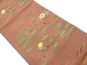 本場筑前博多色紙に草花模様織出し名古屋帯